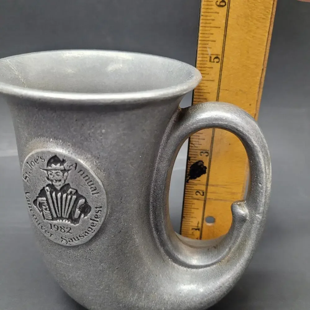 Vtg Carson Horn Shaped Pewter Mug Beer Stein St. Joes Vancouver Sausagefest 1982